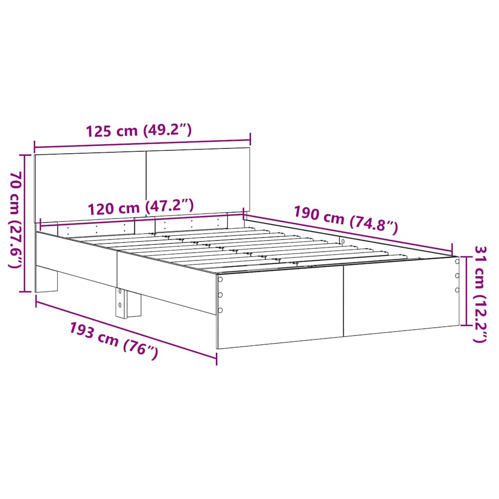 vidaXL Σκελετός Κρεβατιού με κεφαλάρι Artisan Oak 193 x 125 x 70 εκ
