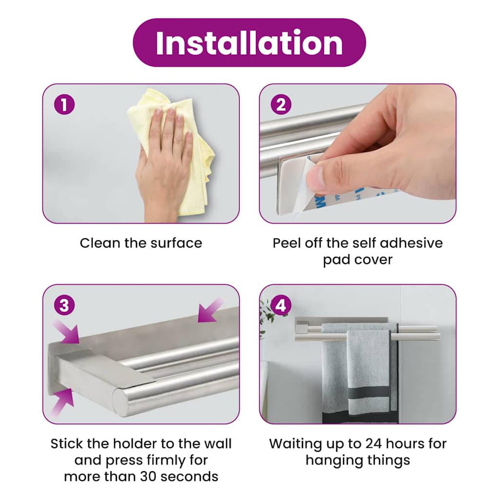 vidaXL Ράφι Πετσέτας Ασημί 40 x 9 x 4 εκ Ανοξείδωτο ατσάλι