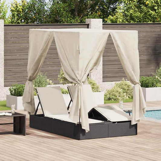 vidaXL Διπλή ξαπλώστρα Θερμό λευκό 205 x 129 x 200 εκ συνθετικό ρατάν