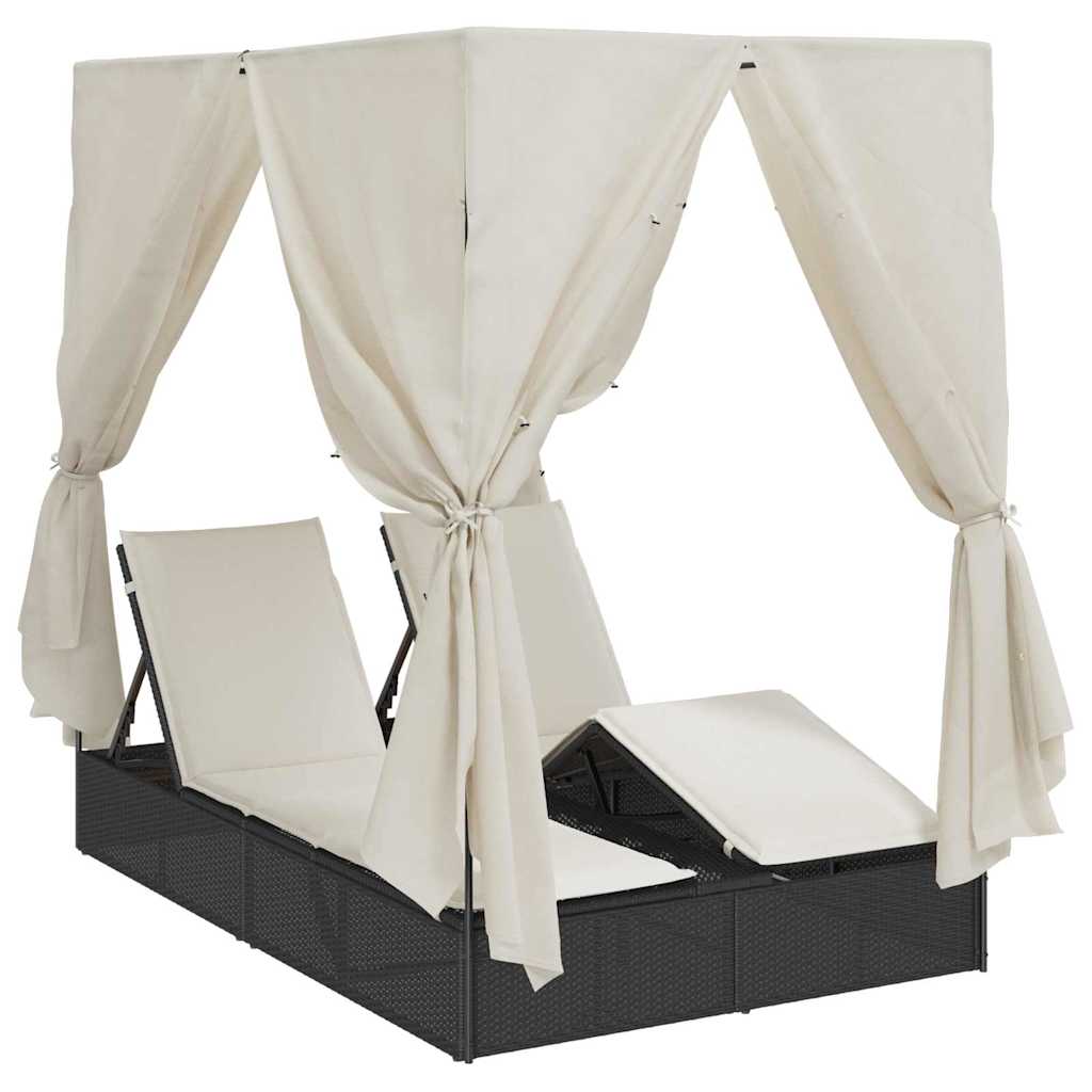 vidaXL Διπλή ξαπλώστρα με οροφή Μαύρο 205 x 129 x 200 εκ PE ρατάν