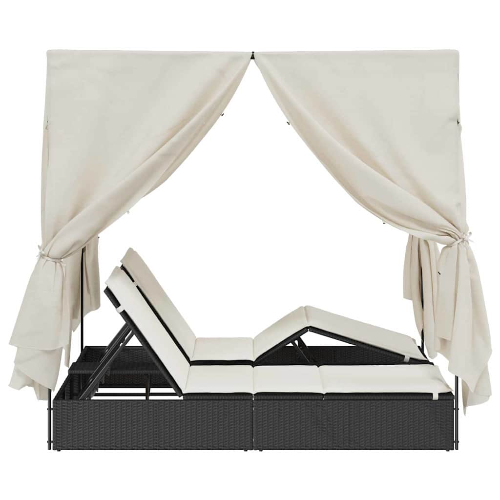 vidaXL Διπλή ξαπλώστρα με οροφή Μαύρο 205 x 129 x 200 εκ PE ρατάν