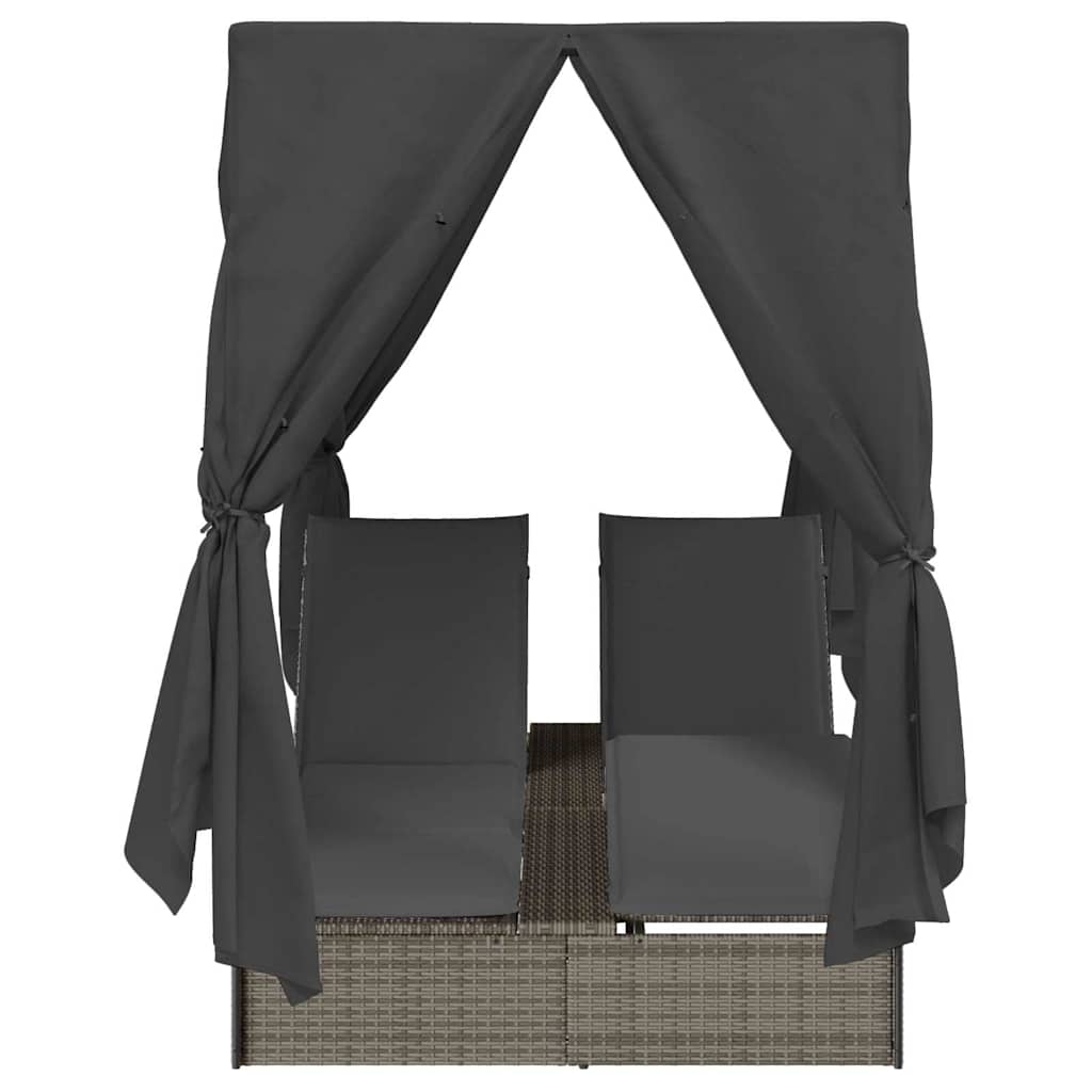 vidaXL Διπλή ξαπλώστρα με οροφή Γκρι 205 x 129 x 200 εκ PE ρατάν