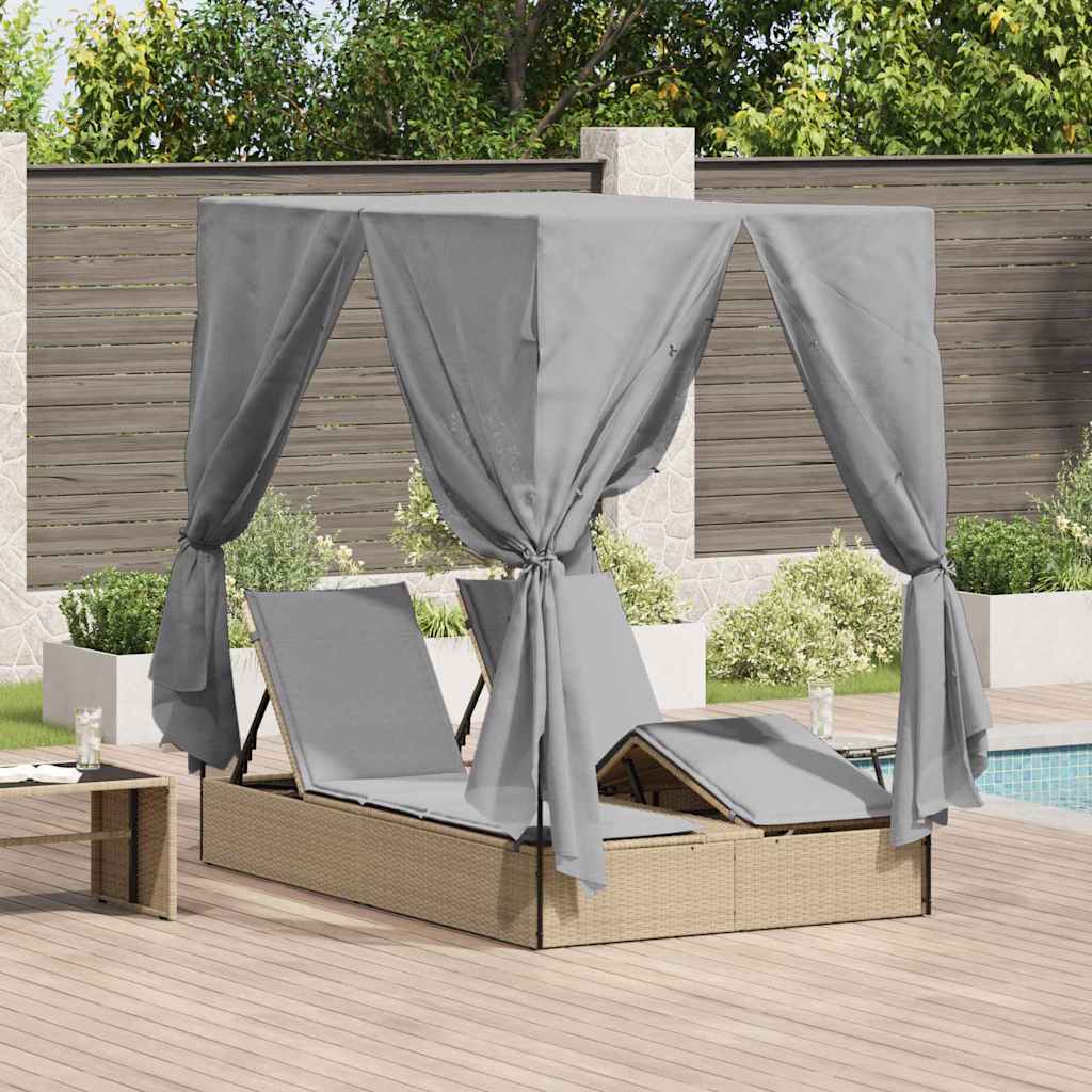vidaXL Διπλή ξαπλώστρα Γκρι 205 x 129 x 200 εκ συνθετικό ρατάν