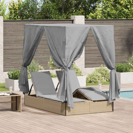 vidaXL Διπλή ξαπλώστρα Γκρι 205 x 129 x 200 εκ συνθετικό ρατάν