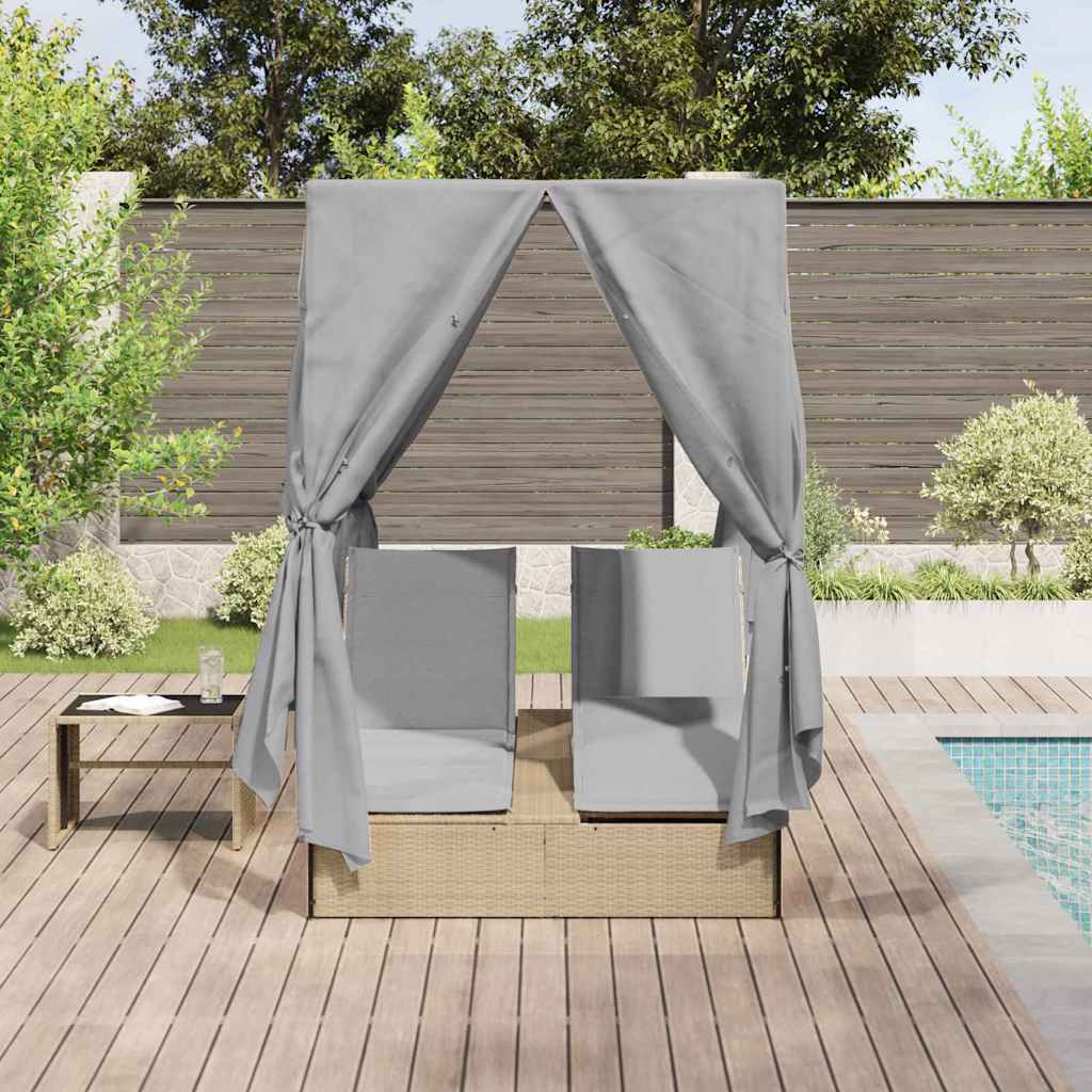vidaXL Διπλή ξαπλώστρα Γκρι 205 x 129 x 200 εκ συνθετικό ρατάν
