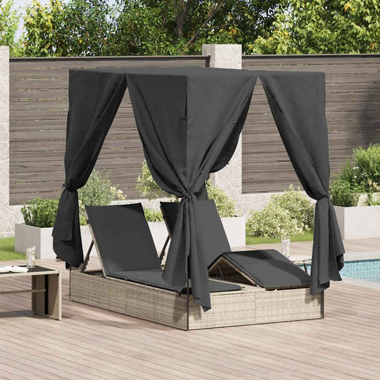 vidaXL Διπλή ξαπλώστρα με οροφή Ανοιχτό γκρι 205 x 129 x 200 εκ