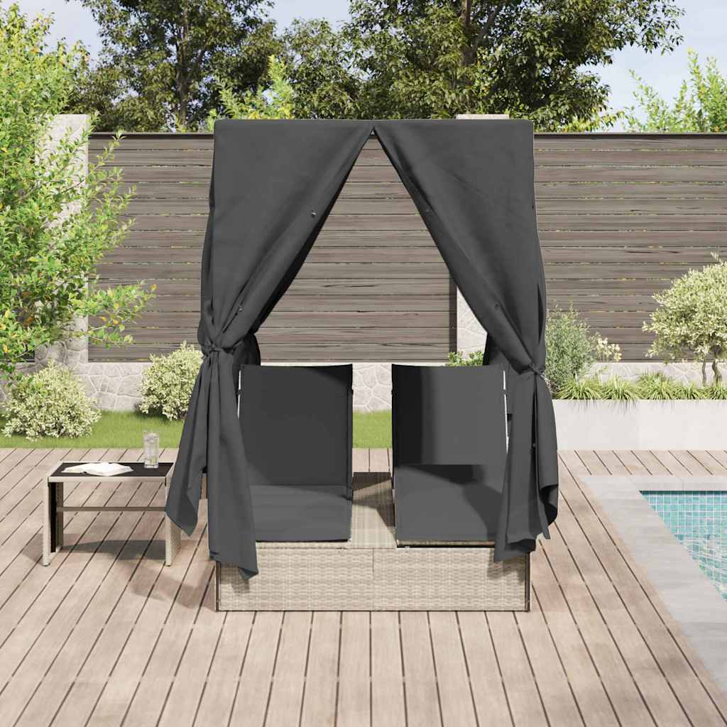 vidaXL Διπλή ξαπλώστρα με οροφή Ανοιχτό γκρι 205 x 129 x 200 εκ