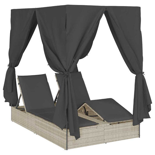 vidaXL Διπλή ξαπλώστρα με οροφή Ανοιχτό γκρι 205 x 129 x 200 εκ