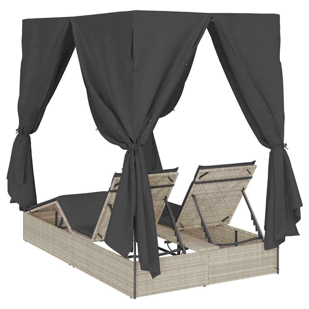 vidaXL Διπλή ξαπλώστρα με οροφή Ανοιχτό γκρι 205 x 129 x 200 εκ