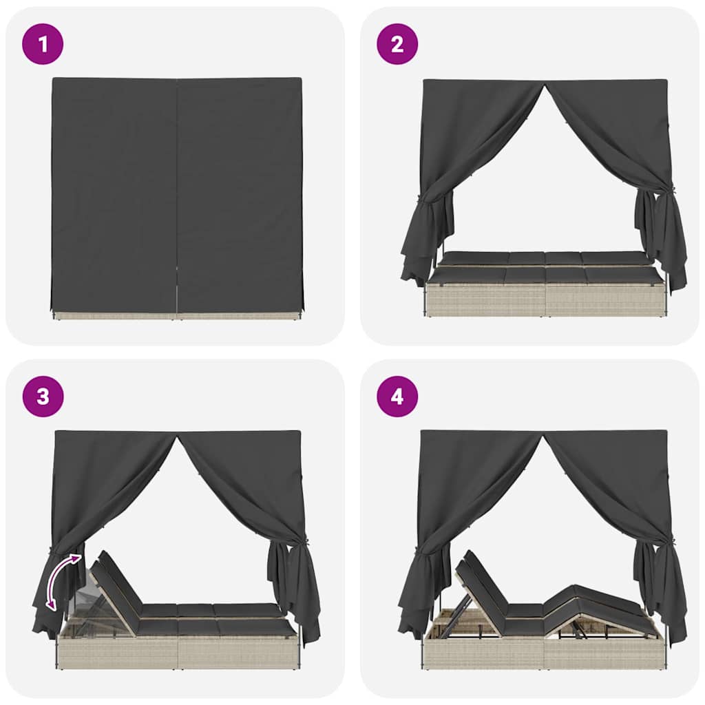 vidaXL Διπλή ξαπλώστρα με οροφή Ανοιχτό γκρι 205 x 129 x 200 εκ