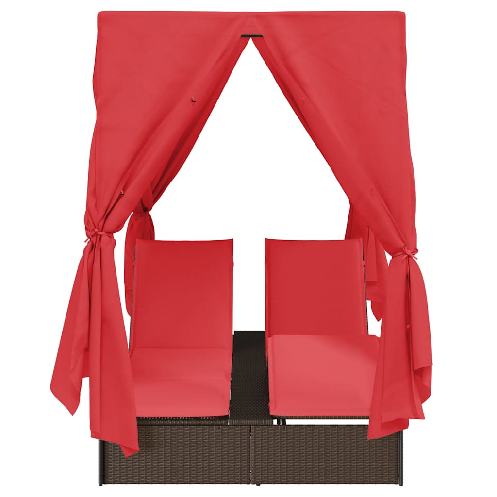 vidaXL Διπλή ξαπλώστρα με οροφή Καφέ 205 x 129 x 200 εκ PE ρατάν