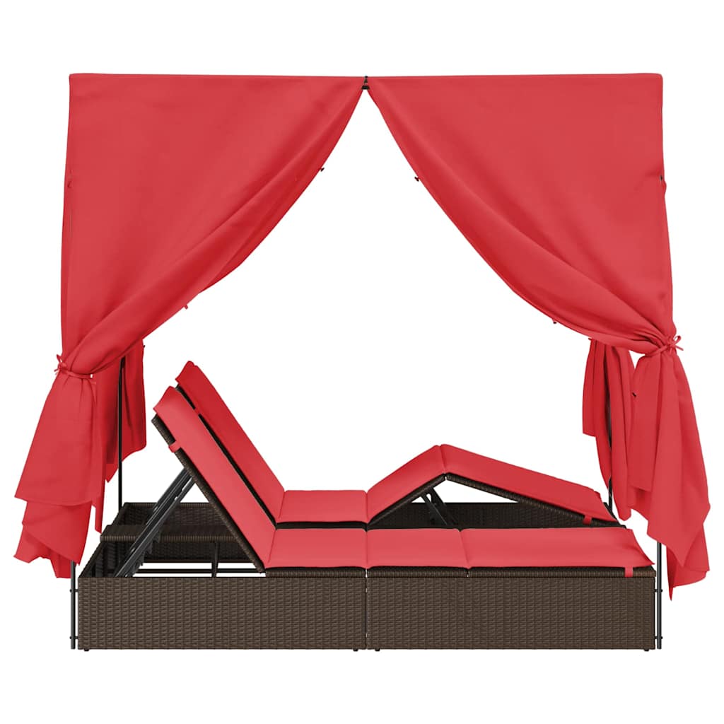 vidaXL Διπλή ξαπλώστρα με οροφή Καφέ 205 x 129 x 200 εκ PE ρατάν