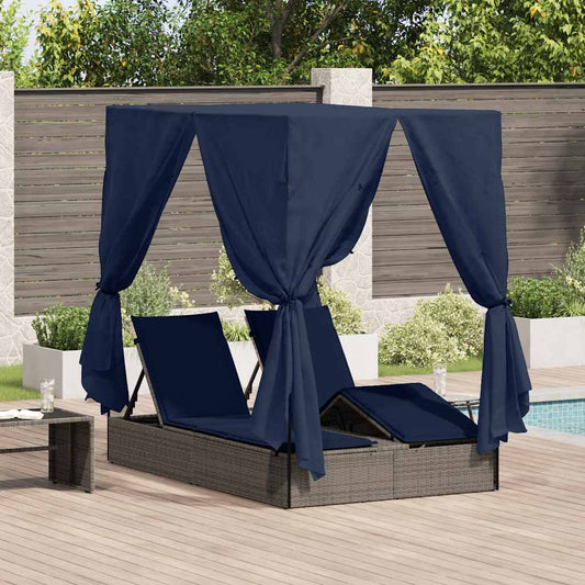 vidaXL Διπλή ξαπλώστρα Μαύρο 205 x 129 x 200 εκ συνθετικό ρατάν