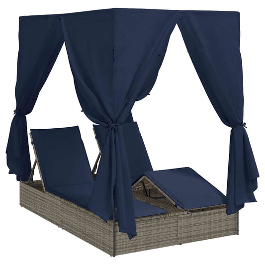 vidaXL Διπλή ξαπλώστρα με οροφή Γκρι 205 x 129 x 200 εκ PE ρατάν