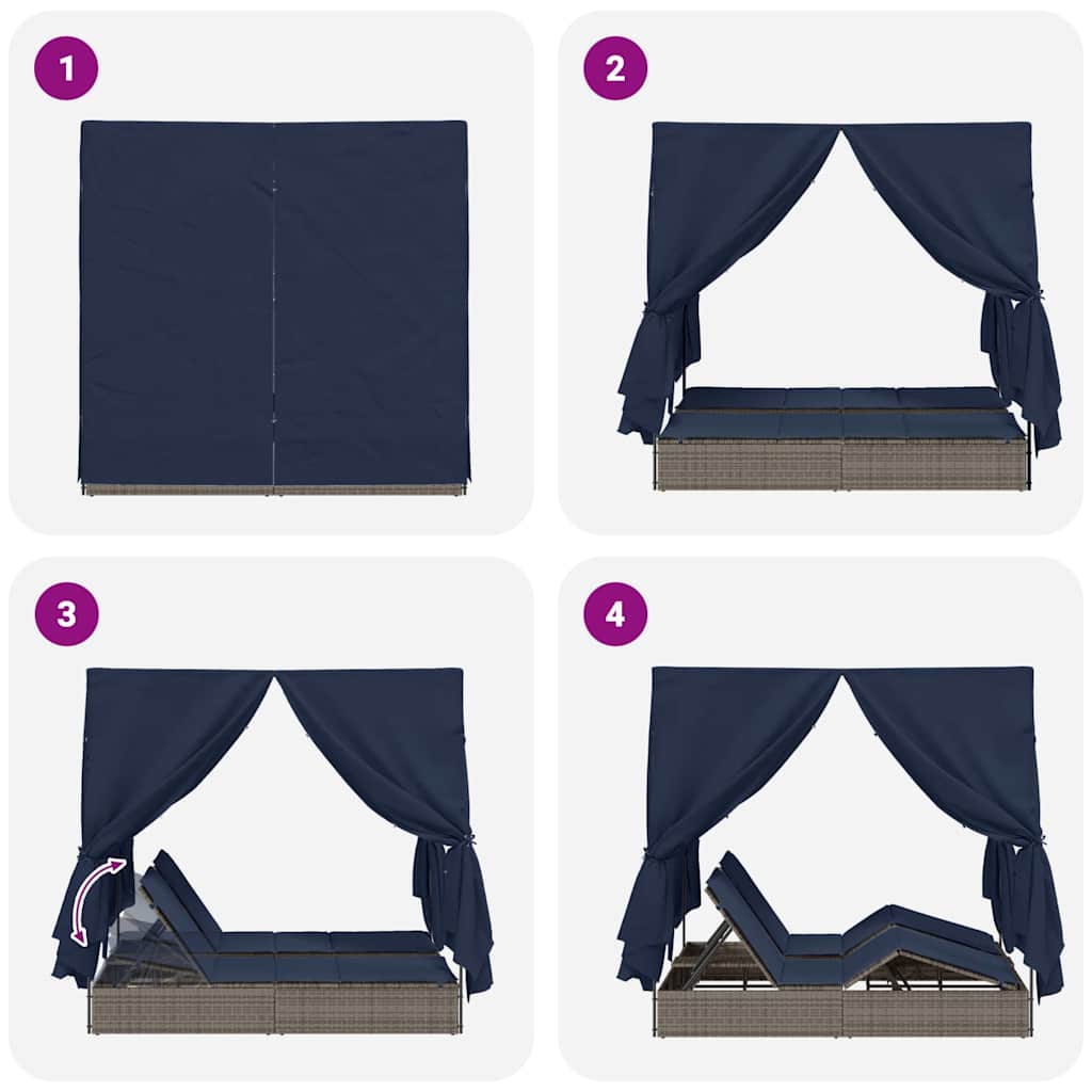 vidaXL Διπλή ξαπλώστρα με οροφή Γκρι 205 x 129 x 200 εκ PE ρατάν