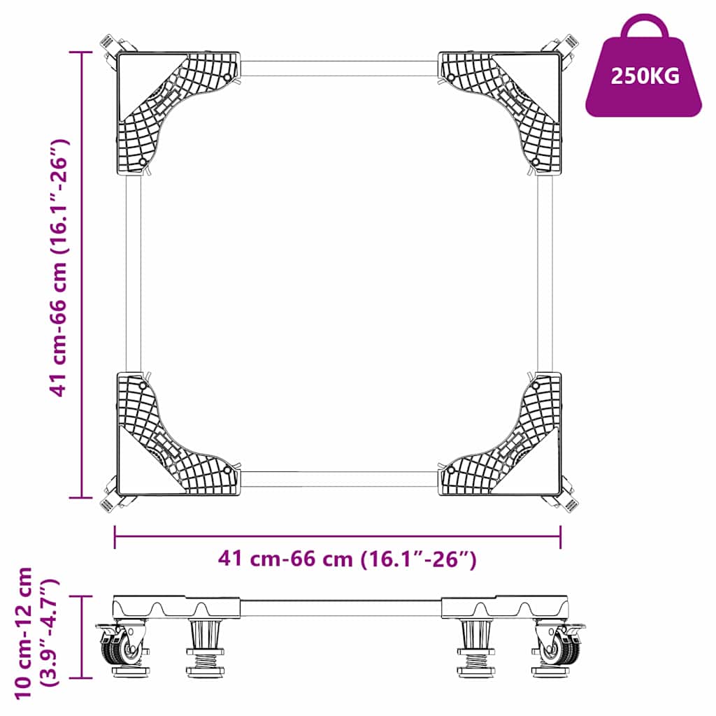 vidaXL Βάση Πλυντηρίου με Τροχούς Ρυθμιζόμενη 250 κιλά