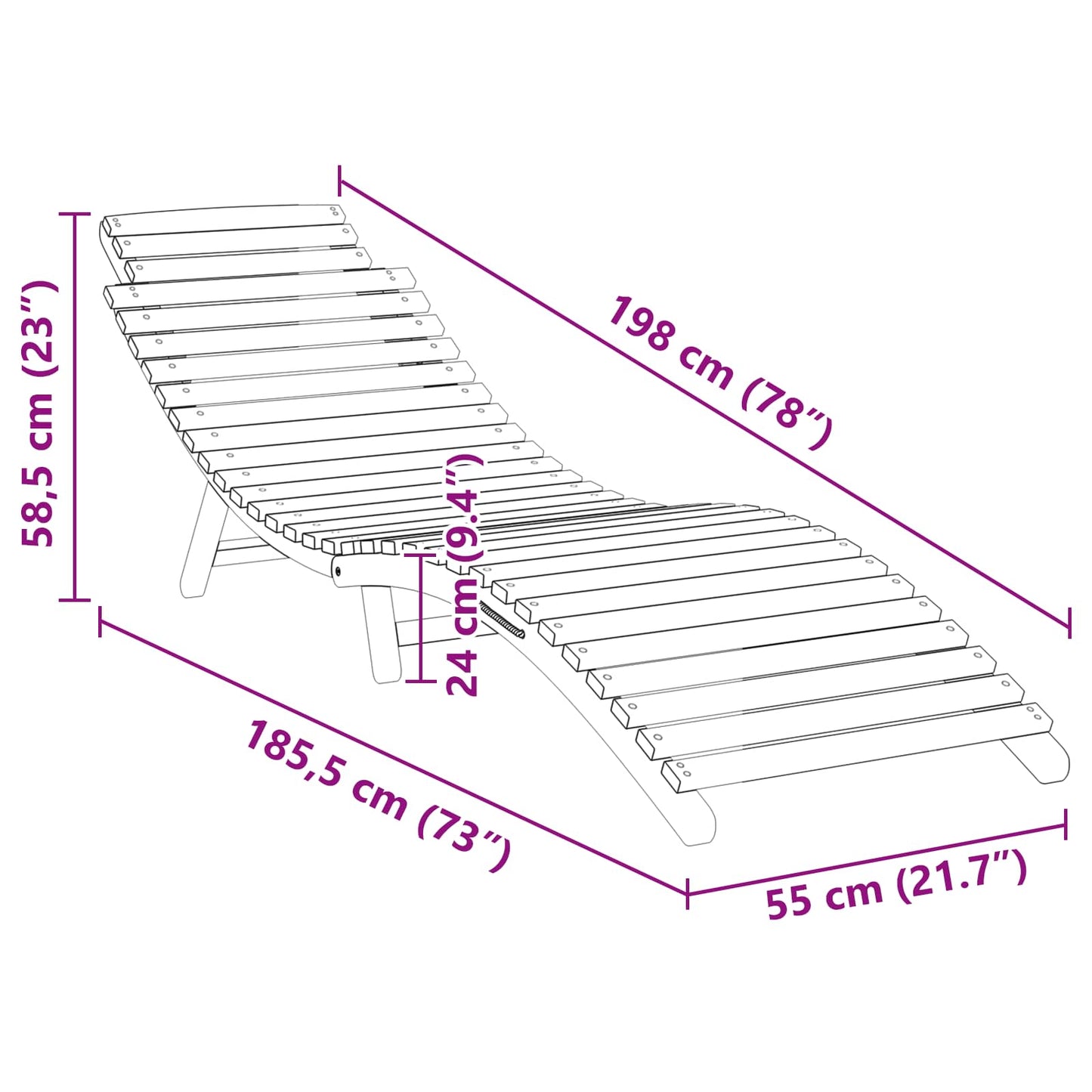 vidaXL Ξαπλώστρα Καφέ 184 x 55 x 59 εκ Στερεό Ξύλο Τίκ