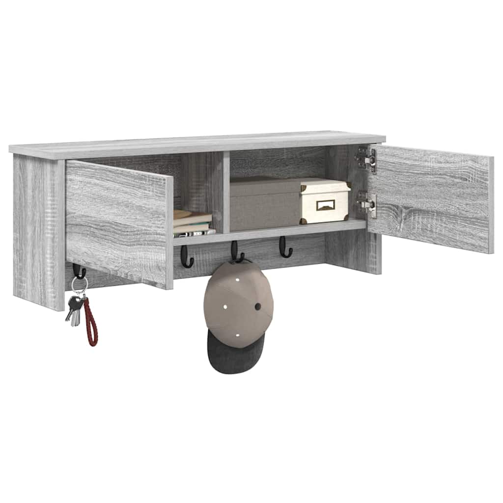 vidaXL Τοίχου Κρεμάστρα με ράφι με πόρτα Γκρίζο Σονομα 80 x 20 x 30 cm