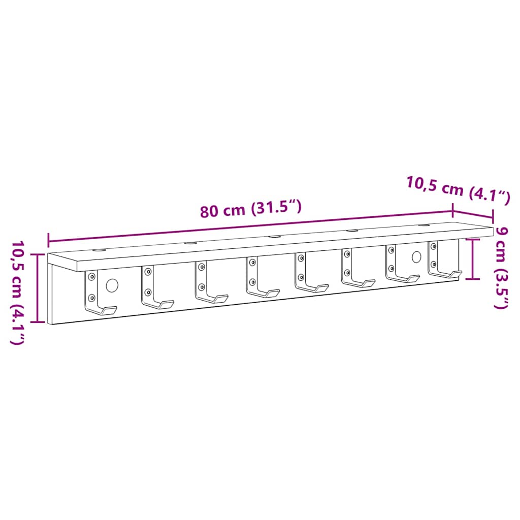 vidaXL Τοίχου Κρεμάστρα Επιτοίχιο Μαύρη Οξυά 80 x 10,5 x 10,5 εκ