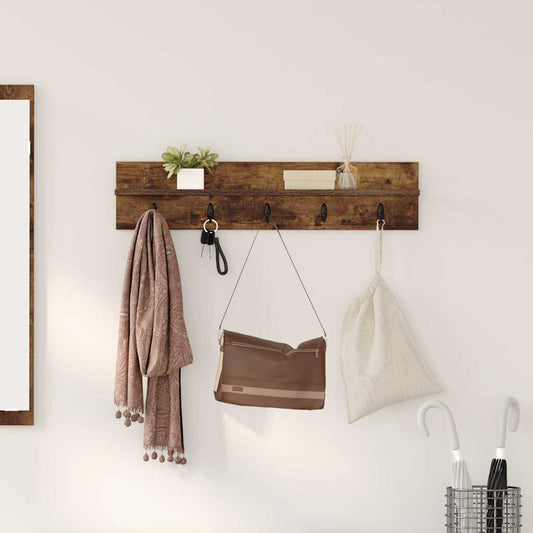 vidaXL Τοίχου Κρεμάστρα Επιτοίχιο Καπνιστό Δρύς 80 x 10,5 x 18 εκ