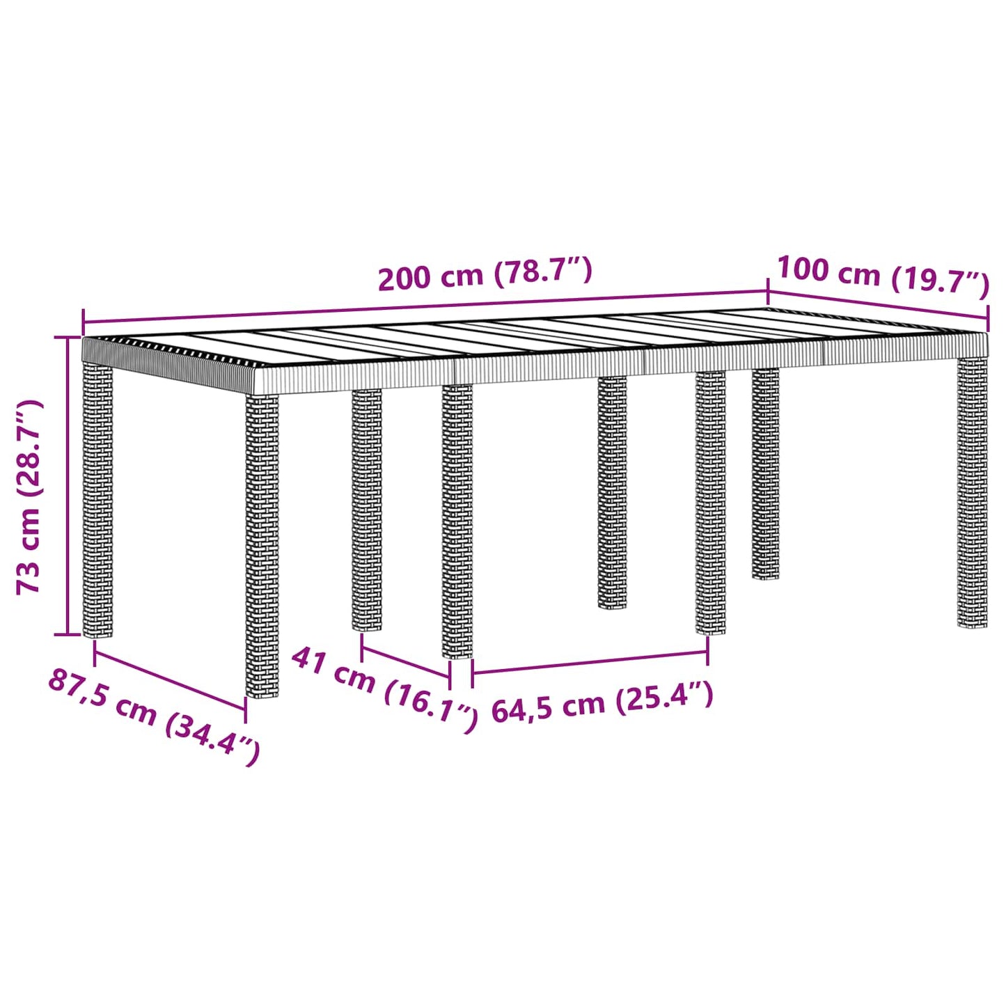 vidaXL Τραπέζι Κήπου Καφέ 200 x 100 x 73 εκ. συνθετικό ρατάν
