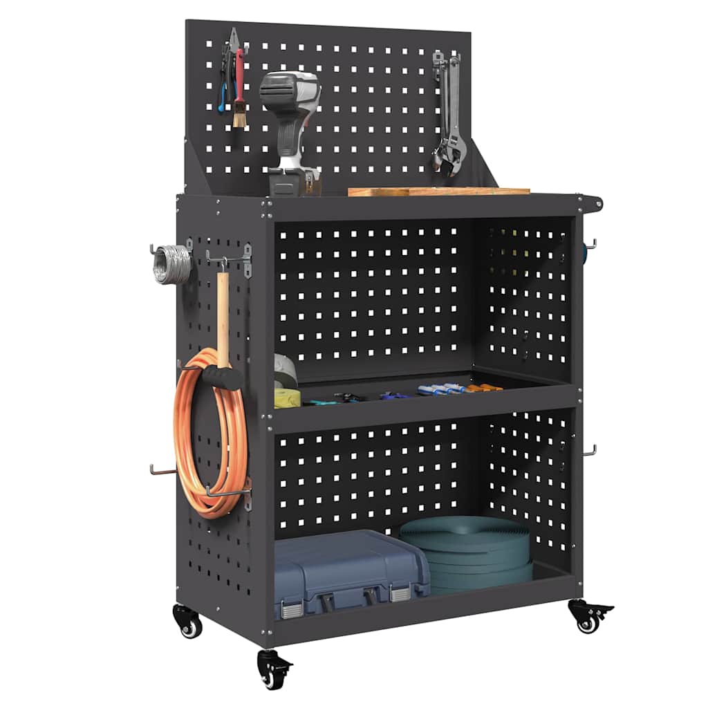 vidaXL Καρότσι εργαλείων Μαύρο 65 x 35 x 111 εκ Ψυχρής έλασης χάλυβας