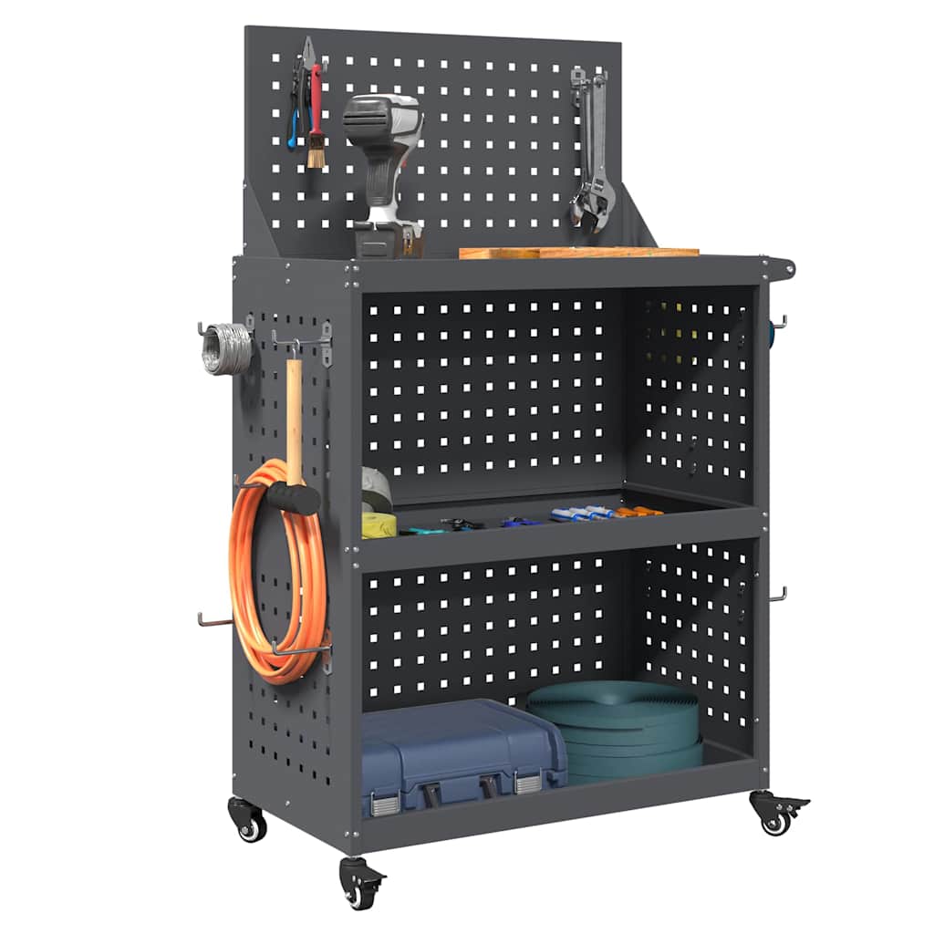 vidaXL Καρότσι εργαλείων με ράφι με τροχούς Ανθρακί 65 x 35 x 111 εκ