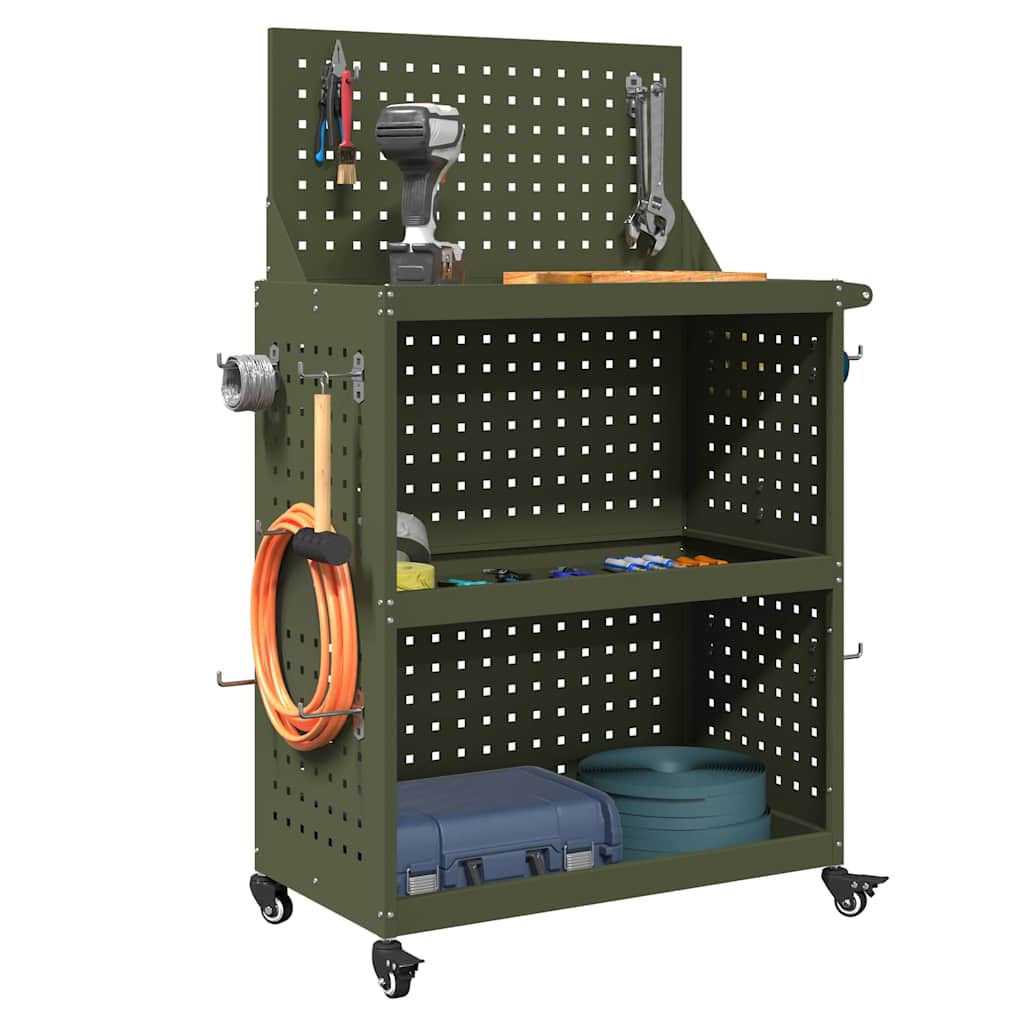 vidaXL Καρότσι εργαλείων με ράφι Ελιά Πράσινη 65 x 35 x 111 εκ