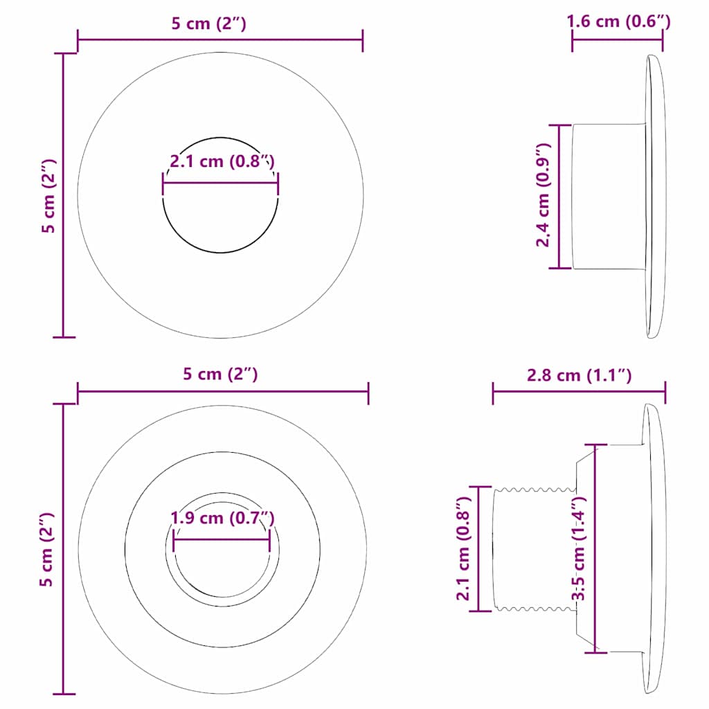 vidaXL Ρουλεμάν τραπεζιού ποδοσφαίρου 10 pcs Μαύρο 5 x 5 x 2,8 εκ. PP