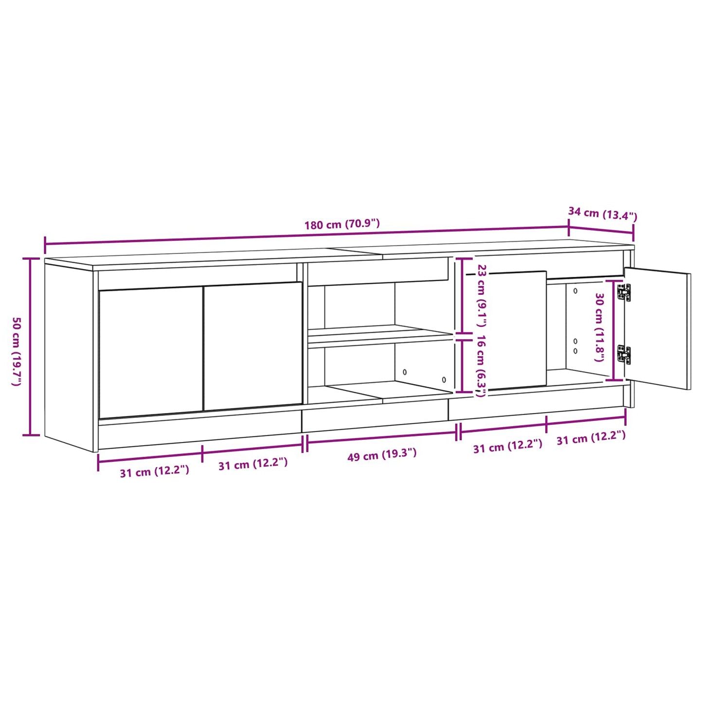 vidaXL Μονάδες TV 2 pcs Μαύρο 180 x 34 x 50 εκ Επεξεργασμένο ξύλο