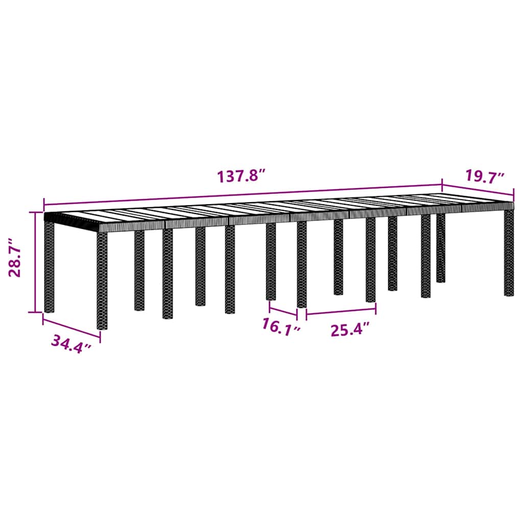 vidaXL Τραπέζι Κήπου Ανθρακί 350 x 100 x 73 εκ. συνθετικό ρατάν