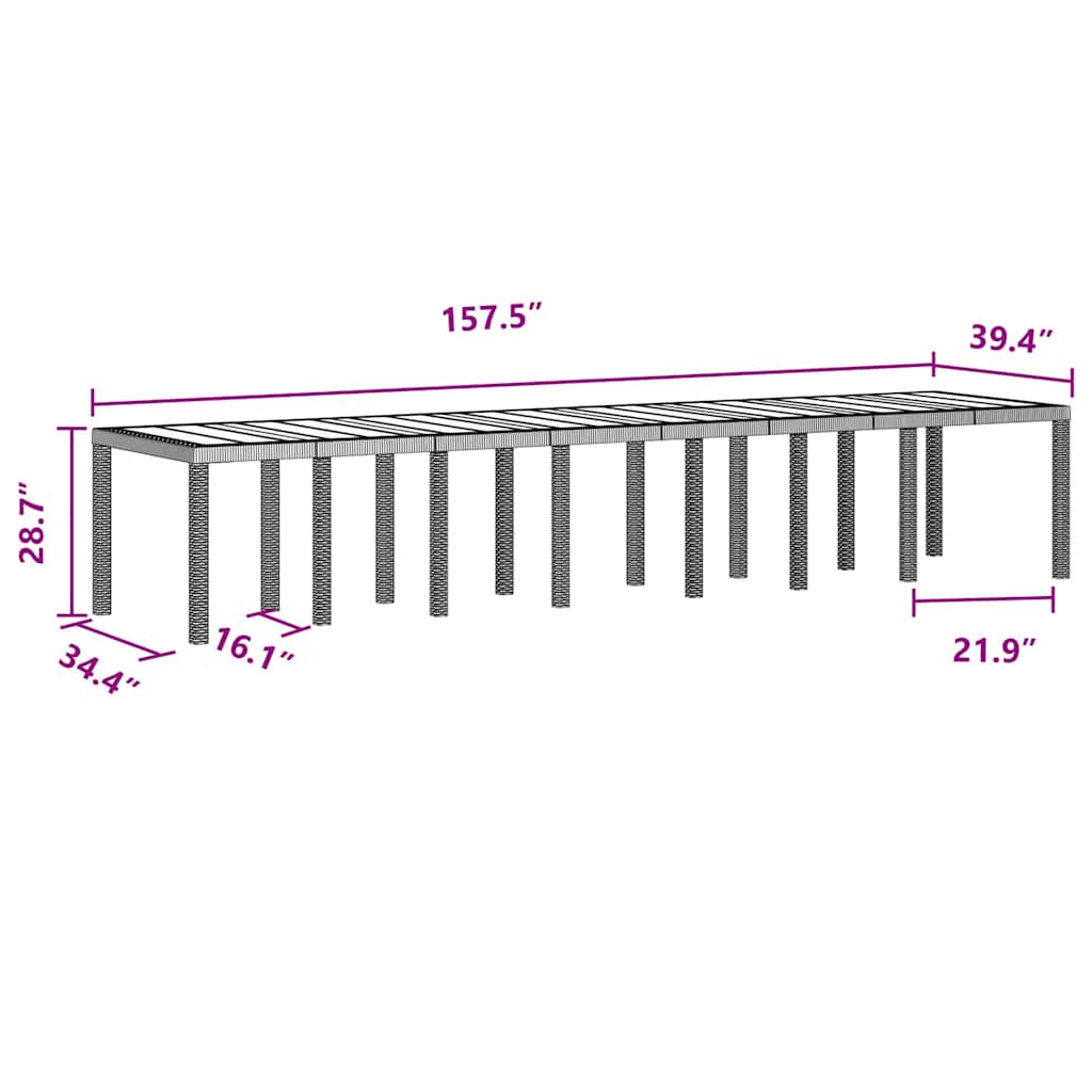 vidaXL Τραπέζι Κήπου Ανθρακί 400 x 100 x 73 εκ. συνθετικό ρατάν