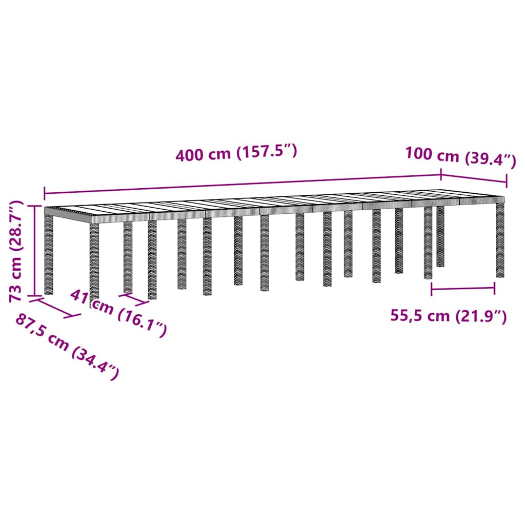 vidaXL Τραπέζι Κήπου Ανοιχτό γκρι 400 x 100 x 73 εκ. συνθετικό ρατάν