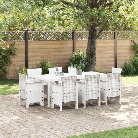 vidaXL Σέτ φαγητού για κήπο 9 pcs Λευκό Rattan Polt