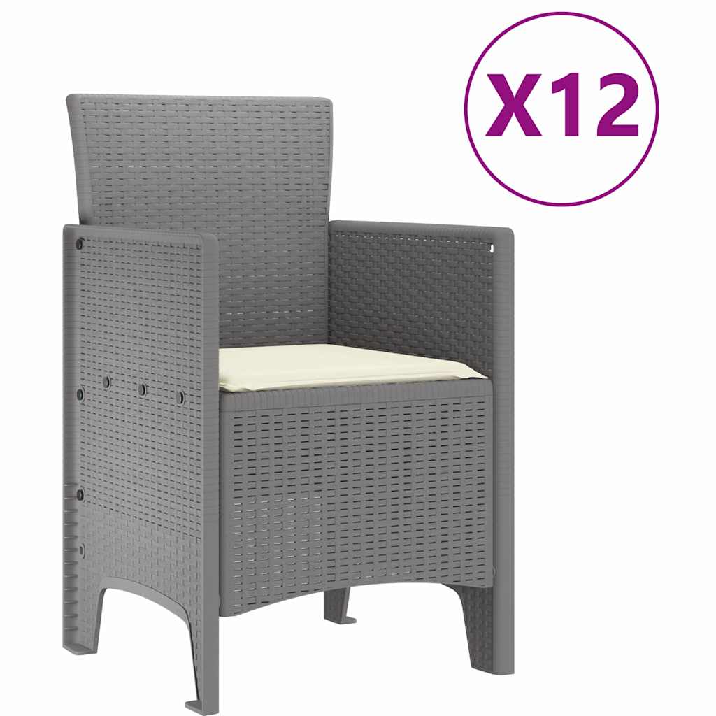 vidaXL Σετ φαγητού κήπου Ανοιχτό γκρι 12 ατόμων Ρατάν πολυαιθυλενίου