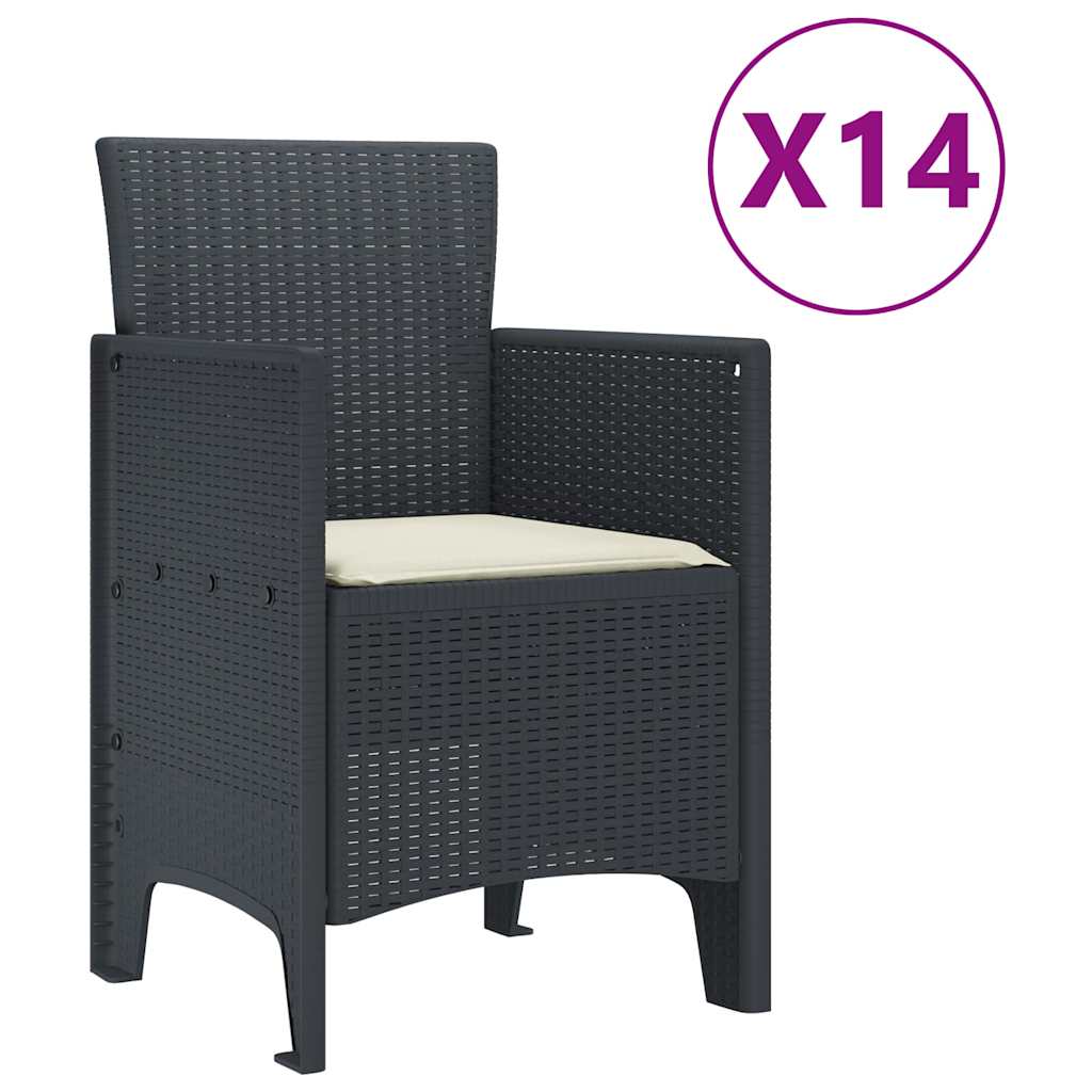 vidaXL Σέτ φαγητού για κήπο 15 pcs Ανθρακί Rattan Polt