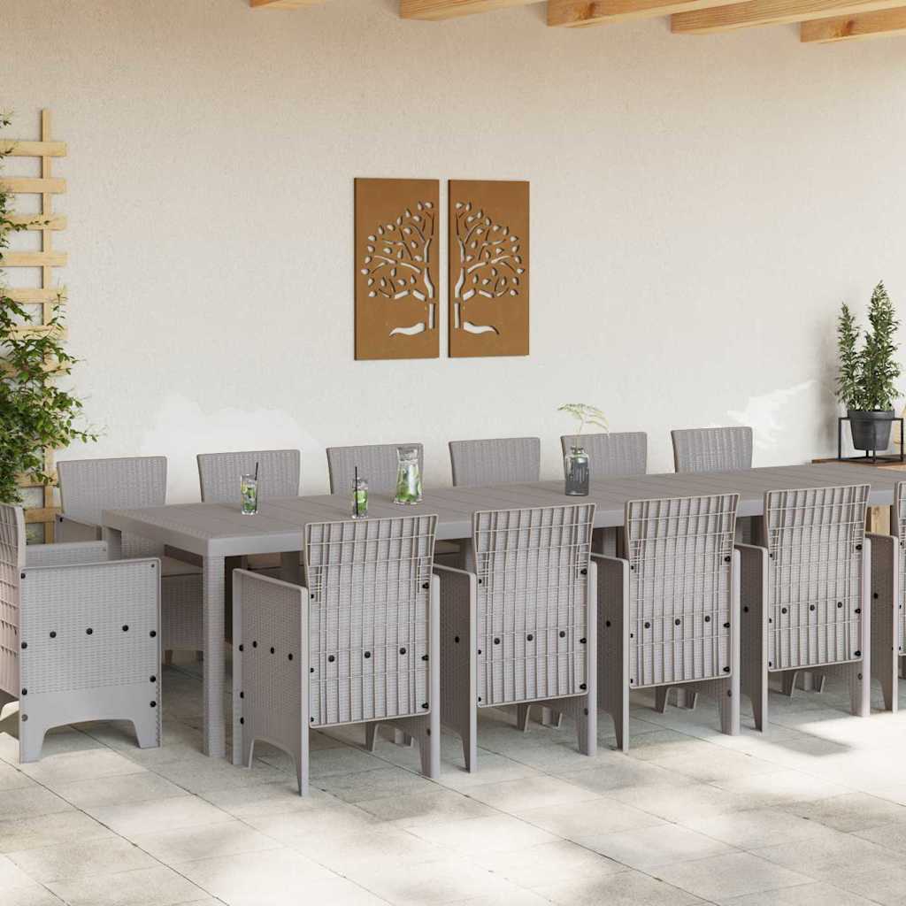vidaXL Σέτ φαγητού για κήπο 15 τμχ. Ανοιχτό γκρι Rattan Polt