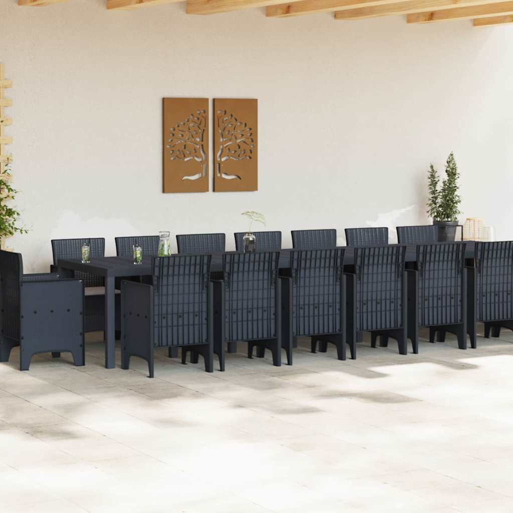vidaXL Σέτ φαγητού για κήπο 17 pcs Ανθρακί Rattan Polt