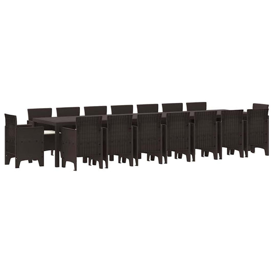 vidaXL Σετ Τραπεζαρίας Κήπου 17 pcs Καφέ Large Ρατάν πολυαιθυλενίου