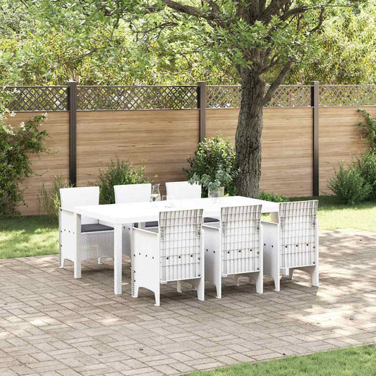 vidaXL Σετ τραπεζαρίας κήπου 7 pcs Λευκό 200 x 100 x 73 εκ. PE Ρατάν
