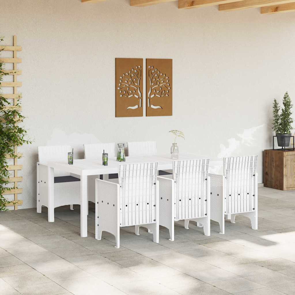 vidaXL Σετ τραπεζαρίας κήπου 7 pcs Λευκό 200 x 100 x 73 εκ. PE Ρατάν