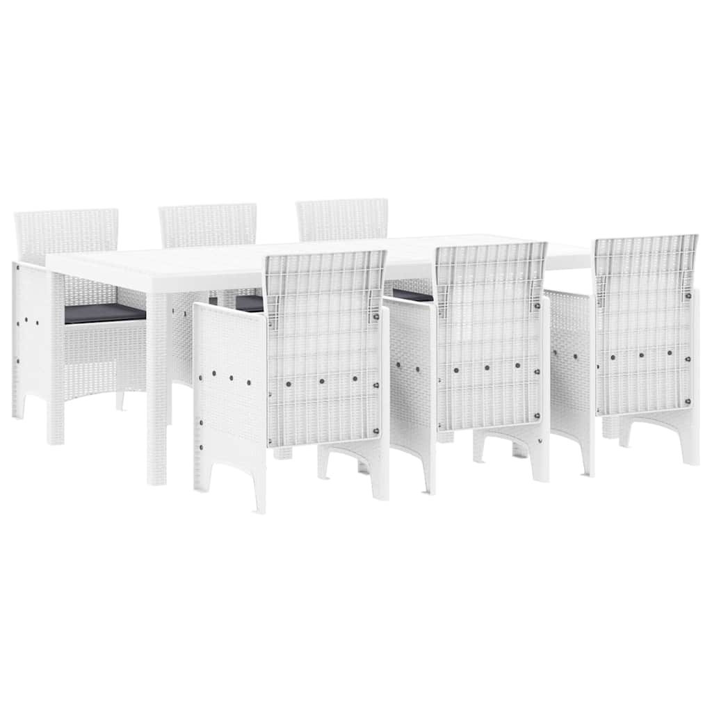 vidaXL Σετ τραπεζαρίας κήπου 7 pcs Λευκό 200 x 100 x 73 εκ. PE Ρατάν
