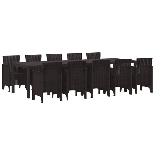vidaXL Σέτ φαγητού για κήπο με μαξιλάρι 11 pcs Καφέ Ρατάν