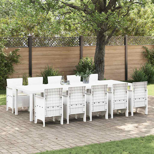 vidaXL Σέτ φαγητού για κήπο 11 pcs Λευκό Πολυ rattan και Χάλυβας
