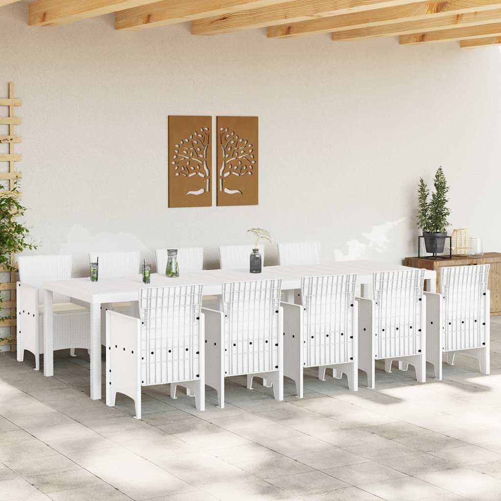 vidaXL Σέτ φαγητού για κήπο 11 pcs Λευκό Πολυ rattan και Χάλυβας