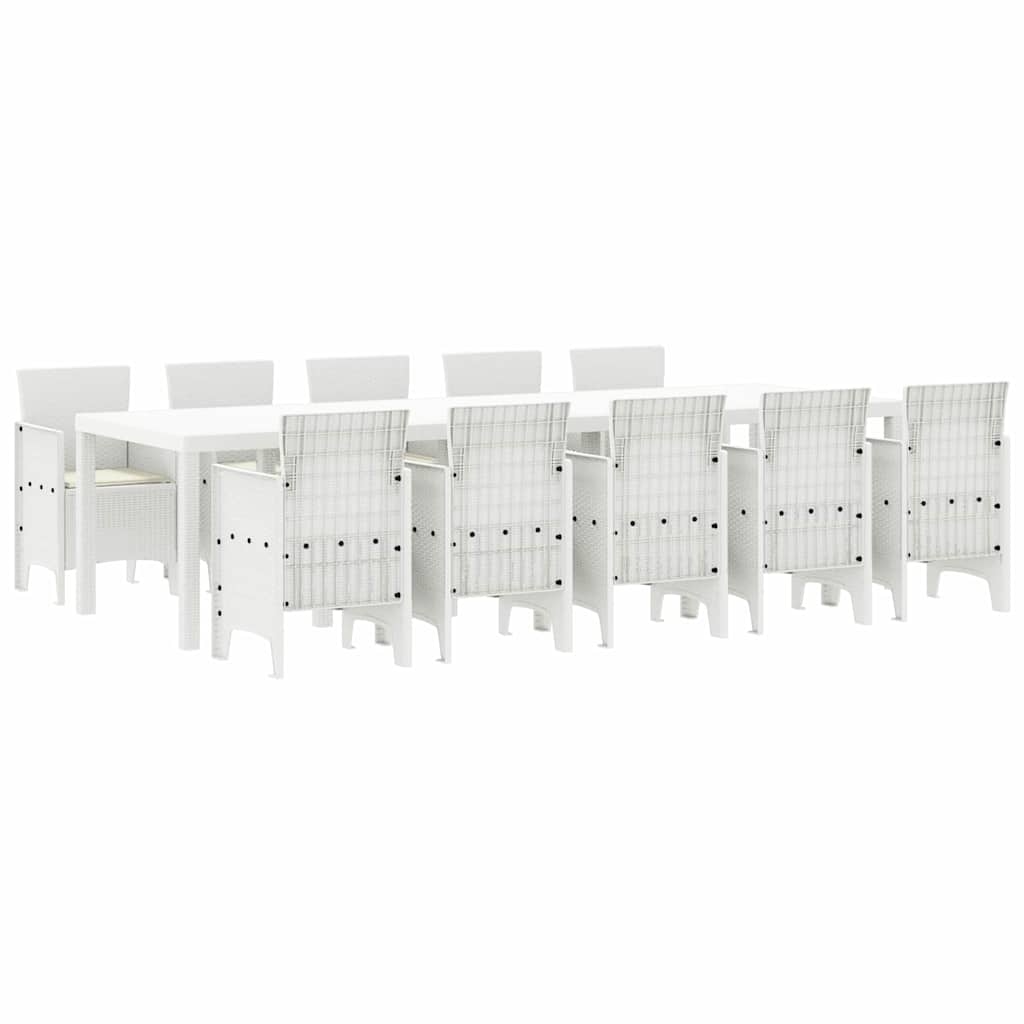 vidaXL Σέτ φαγητού για κήπο 11 pcs Λευκό Πολυ rattan και Χάλυβας