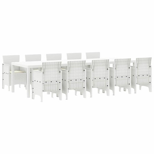 vidaXL Σέτ φαγητού για κήπο 11 pcs Λευκό Πολυ rattan και Χάλυβας