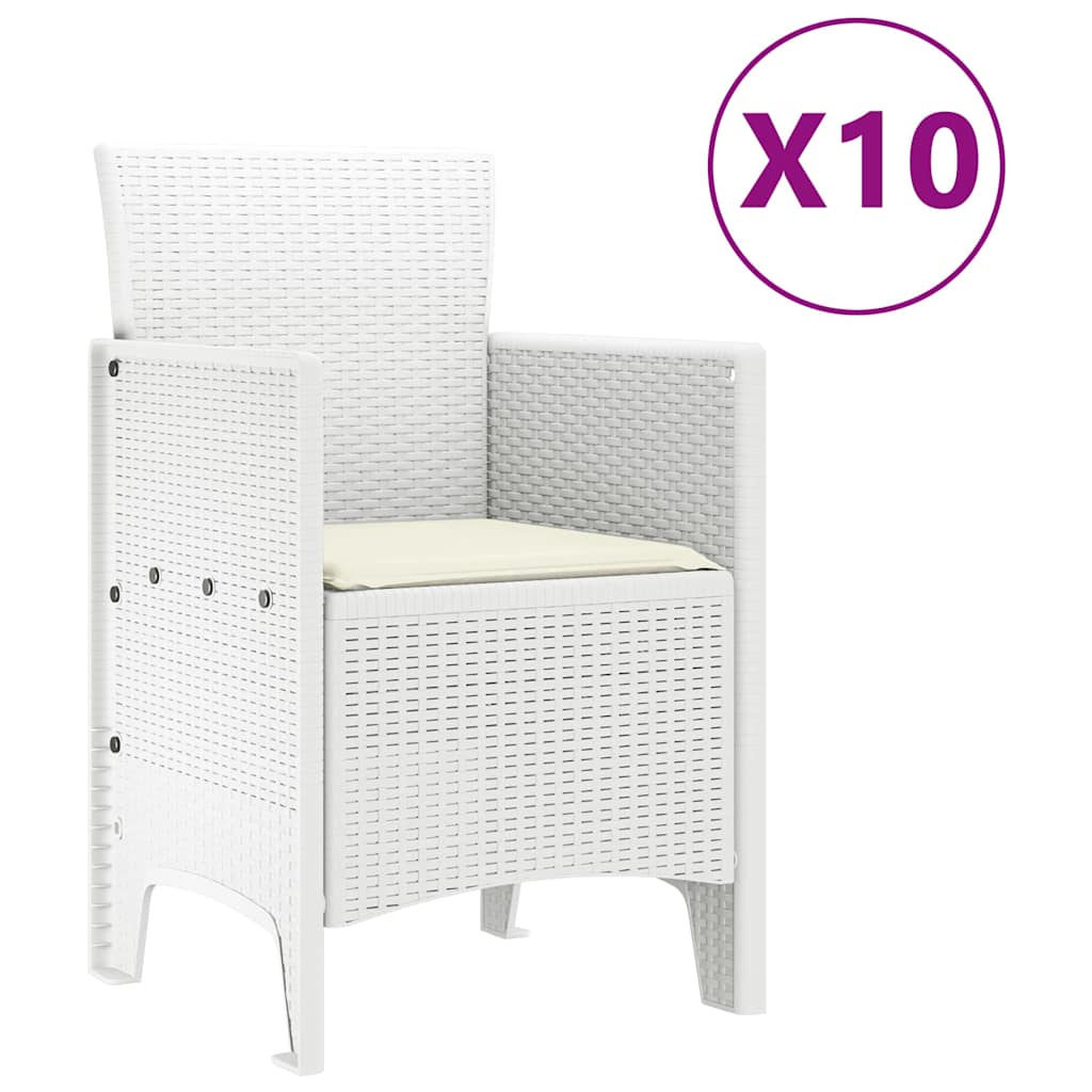 vidaXL Σέτ φαγητού για κήπο 11 pcs Λευκό Πολυ rattan και Χάλυβας