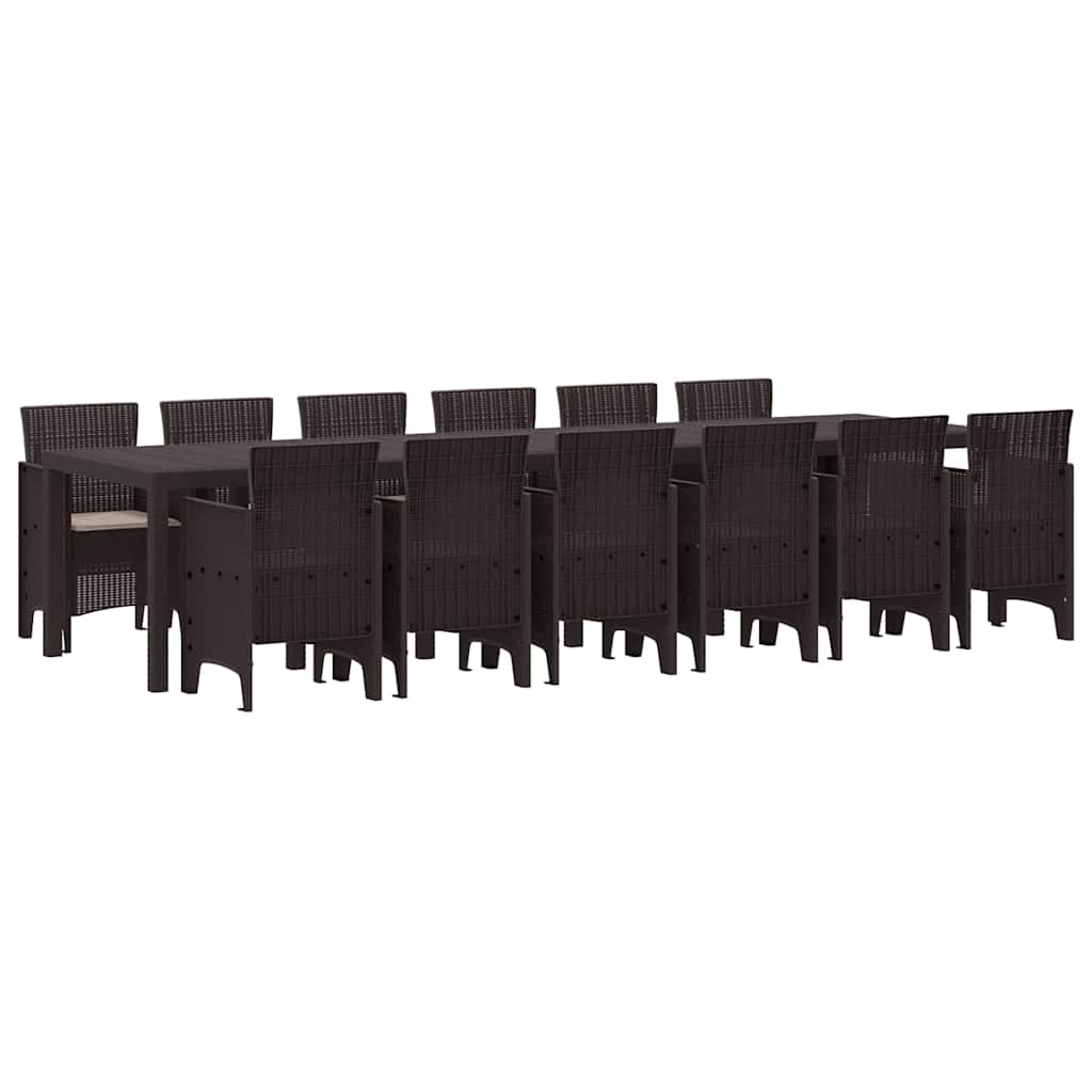 vidaXL Σετ Τραπεζαρίας Κήπου 13 pcs Καφέ Μεγάλο Ρατάν & Πολυεστέρας