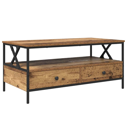 vidaXL Τραπεζάκι σαλονιού with Drawer Παλαιό ξύλο 100 x 51 x 45 cm